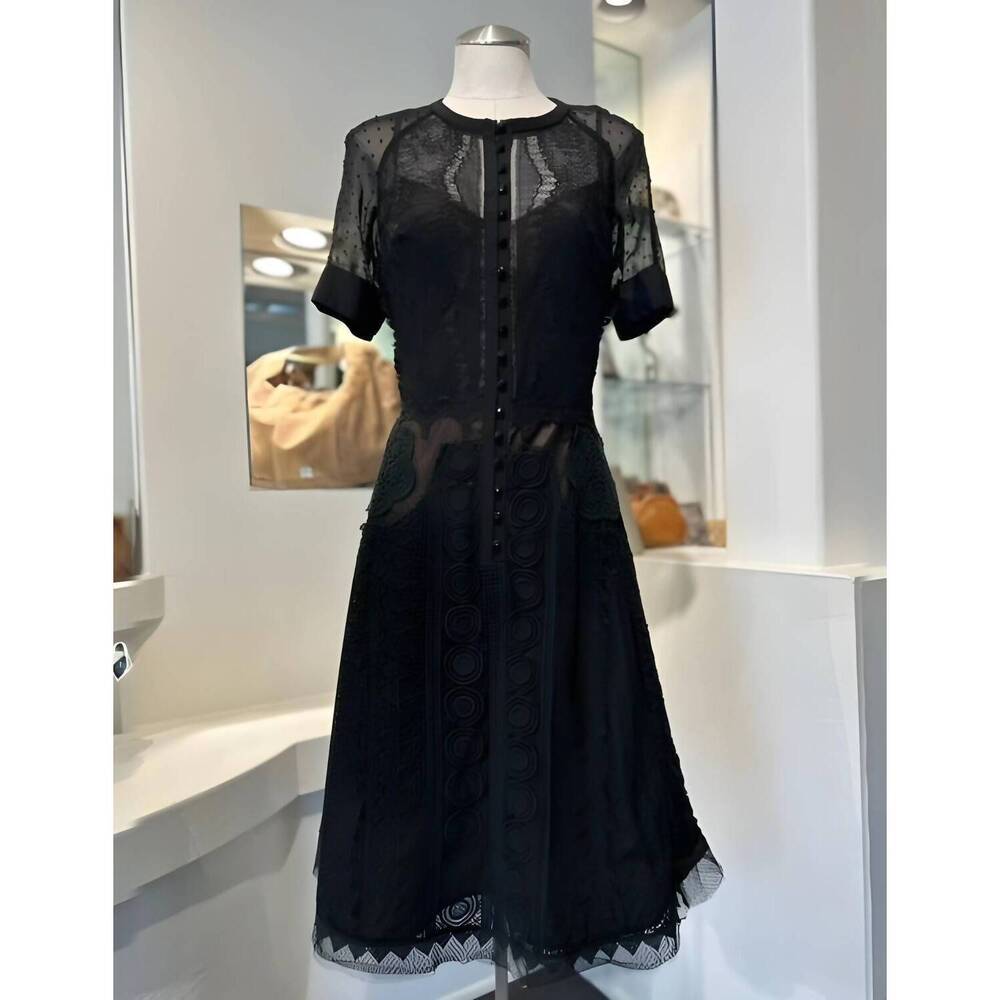 NEW BYRON LARS guipure jet lace mini dress in black